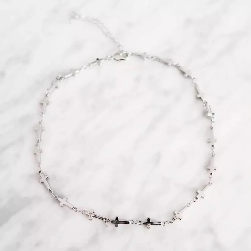 "Always & Forever" Cross Choker Silver Gold Trendy Christian Faith Cute Necklace - Picture 4 of 6